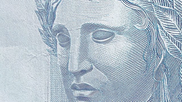 Brazilian effigy of republic symbol of the one hundred real banknote. Brazilian money, Real BRL. Close up animation.