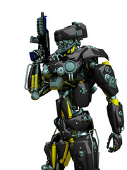 mechanical soldier holding a gun