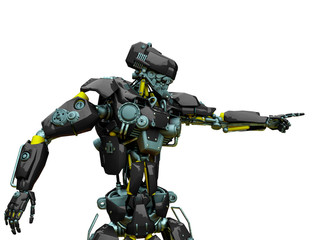 mechanical soldier pointing the direction