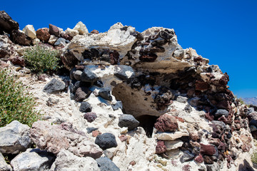 Ruins of the Castle of Akrotiri also known as Goulas or La Ponta, a former Venetian castle on the island of Santorini