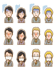 ビジネスマンとビジネスウーマンの表情のイラスト