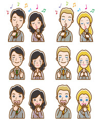 ビジネスマンとビジネスウーマンの表情のイラスト