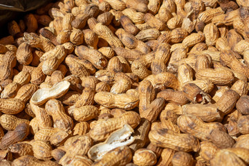 A background of roasted peanuts at the local farmers market.