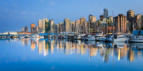 Vancouver skyline just after sunset taken from Stanley Park.