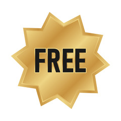 Gold star seal. Free banner sticker for advertising. Add medal banner.