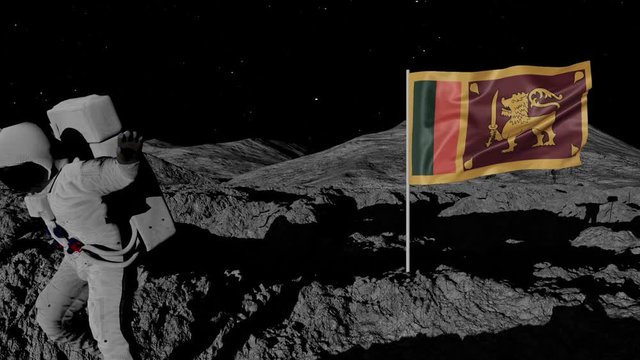 astronaut planting Sri lanka flag on the moon.