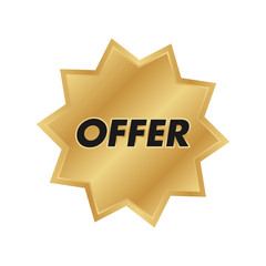 Gold star seal. Offer banner sticker for advertising. Add medal banner.
