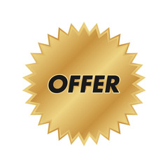 Gold star seal. Offer banner sticker for advertising. Add medal banner.