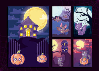 set of cards with halloween scenes