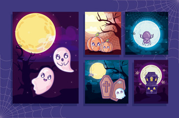 set of cards with halloween scenes