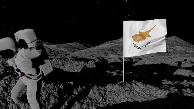 astronaut planting Cyprus flag on the moon.