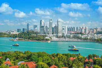 The beautiful blue sky of Singapore.Beautiful Singapore city.