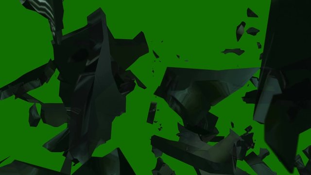 Shattered Glass Slow Motion on Green Screen, Broken glass.