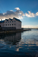 Early evening view of houses and the waters of Plymouth at Stonehouse