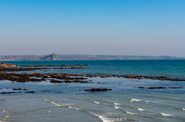 Distant view of St Michaels Mount in Cornwall