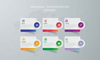 rounded square Infographic template with 6 options, workflow, process chart,Timeline infographics design vector can be used for workflow layout, diagram, annual report - Vector