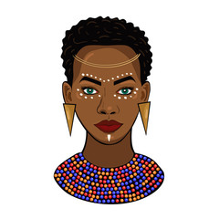 Portrait of an African princess Isolated on a white background. Vector graphics