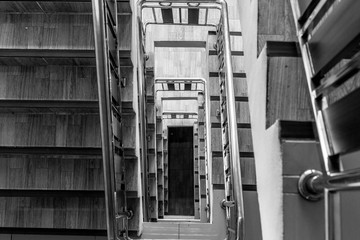 Black and white Top view of  Stairway hall
