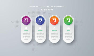 Infographic template with 4 options, workflow, process chart,Timeline infographics design vector can be used for workflow layout, diagram, annual report, web design, steps or processes. - Vector