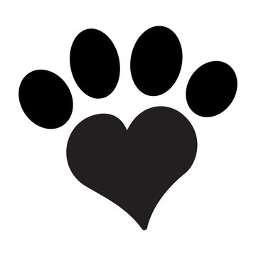 Paw with Heart Icon. Concept for Healthcare Medicine and Pet Care. Outline and Black Domestic Animal. Pets Symbol, Icon and Badge. Simple Vector illustration
