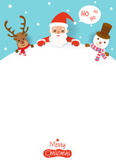Vector of Merry Christmas with santa claus,reindeer and snowman on white space background.