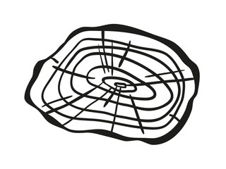 Tree rings on white. Wood cross section. Print for polygraphy, banners, posters and other. Black and white illustration for your design