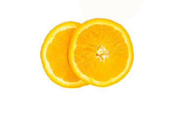 Orange fruit slice on white background.