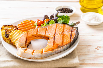 grilled salmon steak fillet with vegetable