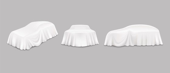 White car reveal curtain, vector isolated illustration