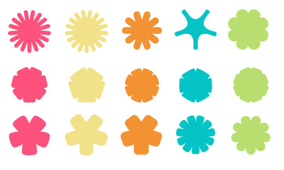 Vector set of shape elements with sharp and round edges in different colors.