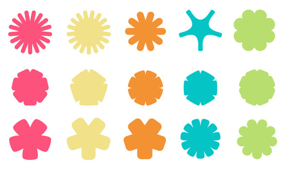 Vector set of shape elements with sharp and round edges in different colors.