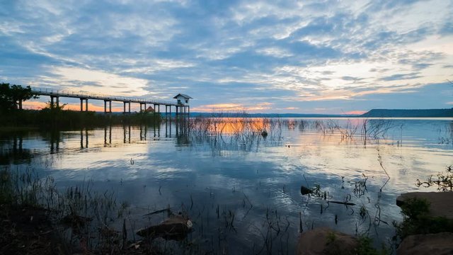 Day to night time lapse of sunset at Lum Chae dam, Khonburi, Nakhon Ratchasima, Thailand