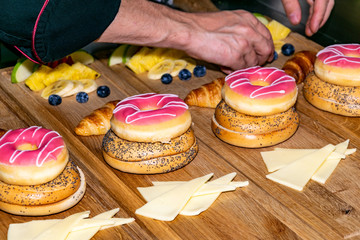 a selection of continental breakfasts being prepared ready for hungry customers 
