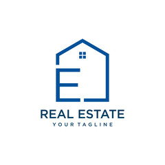 Letter E Roof House Logo Design Template,  real estate company ,  jewelry or hotel logo design concept. - VECTOR