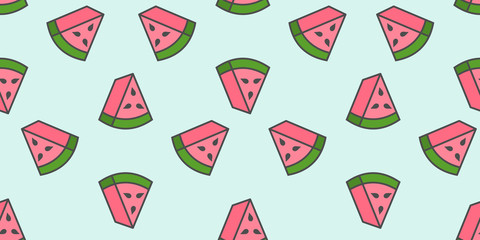 Sliced watermelon with light blue background seamless pattern.