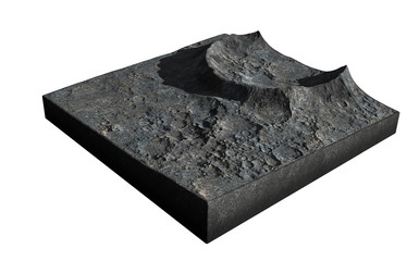 cross section of a crater on the surface of the Moon, terrain model isolated on white background