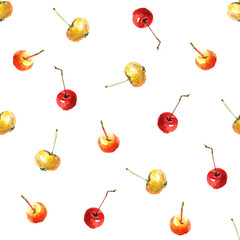 Watercolor autumn seamless pattern with small apples isolated on a white background