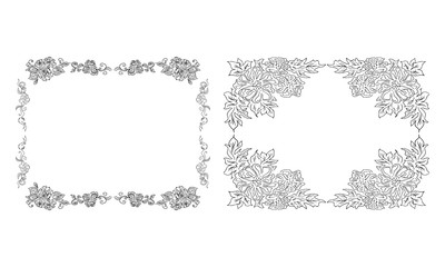 Tropical hand-drawn floral rectangular shaped frames. Outline set. Jungle illustration. Floral set. Vector isolated collection. Natural spring wedding card. Summer tropical leaf. Botanical frames