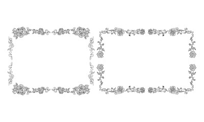 Tropical hand-drawn floral rectangular shaped frames. Outline set. Jungle illustration. Floral set. Vector isolated collection. Natural spring wedding card. Summer tropical leaf. Botanical frames