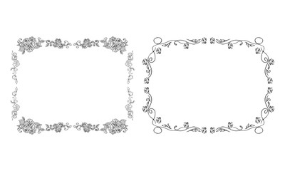 Tropical hand-drawn floral rectangular shaped frames. Outline set. Jungle illustration. Floral set. Vector isolated collection. Natural spring wedding card. Summer tropical leaf. Botanical frames