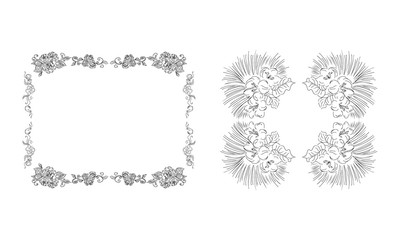 Tropical hand-drawn floral rectangular shaped frames. Outline set. Jungle illustration. Floral set. Vector isolated collection. Natural spring wedding card. Summer tropical leaf. Botanical frames