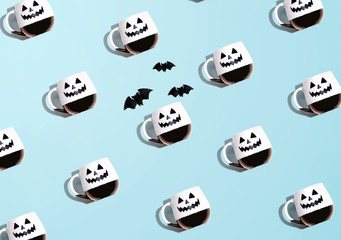 Collection of Halloween mugs overhead view flat lay