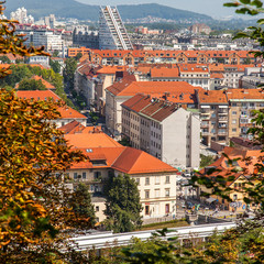 Ljubljana, Slovenia, August 5, 2019. Picturesque city view from the review site Ljubljanski grad