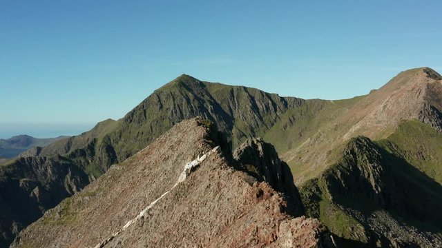 Walking Crib Goch ridge in Snowdonia, UK