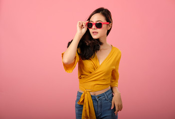 studio portrait of asian woman in casual clothing. studio shot