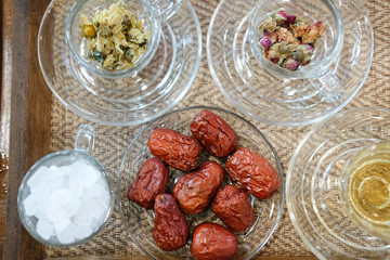 dried red date jujube chrysanthemum rose. chinese herbal tea