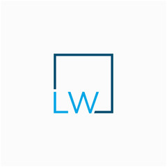 LW Logo design with square frame line art. business consulting concept. studio,room,group icon - vector