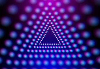 Abstract neon triangle with grid of glowing lights