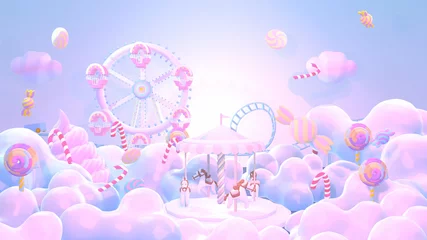  Cartoon pastel amusement park and candy land. 3d rendering picture. © tykcartoon