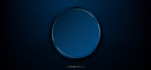 Abstract elegant dark blue texture composition with a round frame with a gold border